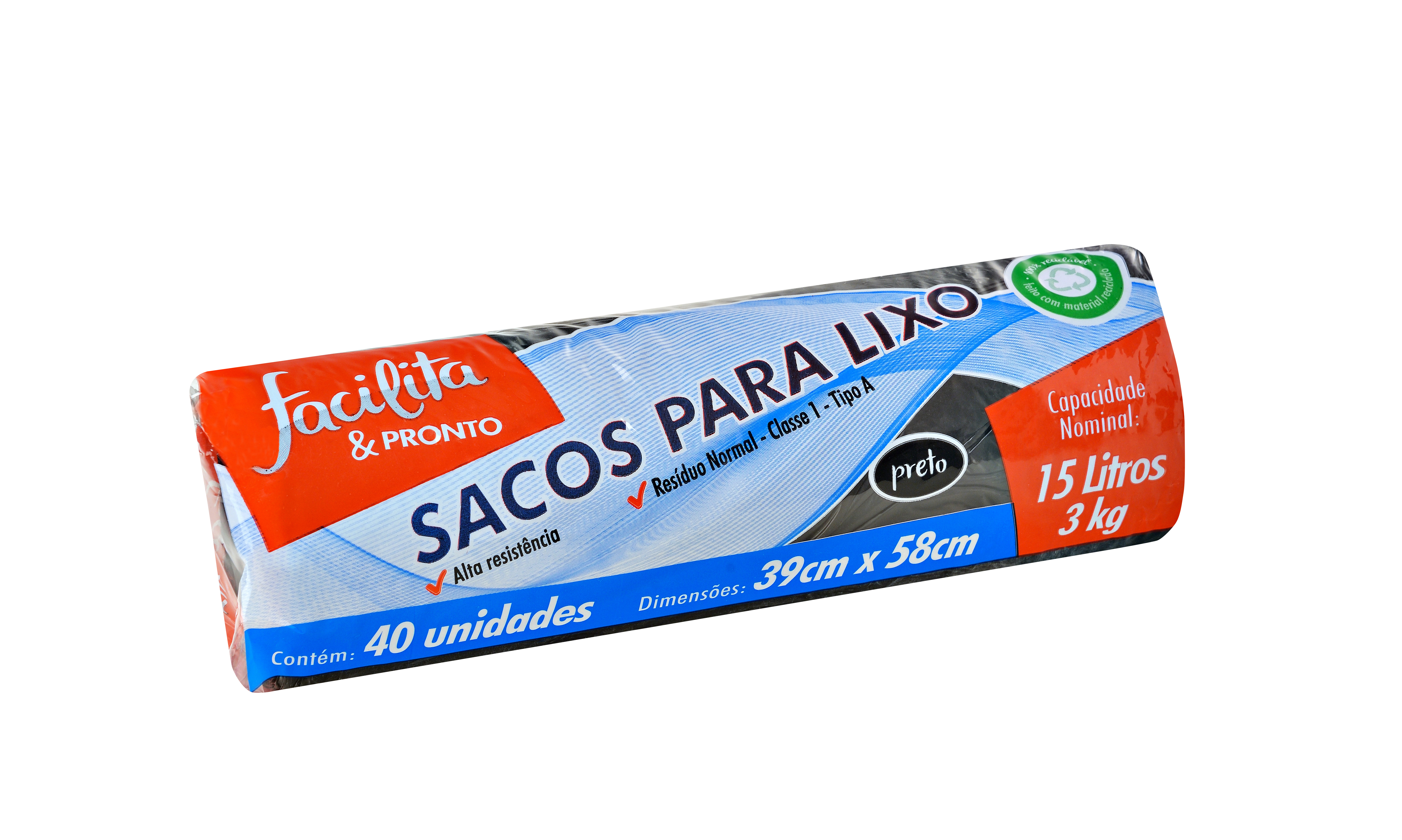 Saco De Lixo Rolo Preto 15L